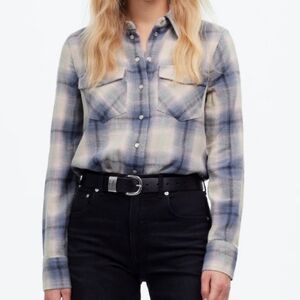 Cotton Flannel Snap-Front Shirt in Plaid 100% Cotton